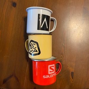 Lot of 3 metal mugs: Teva, Salomon, Arcteryx